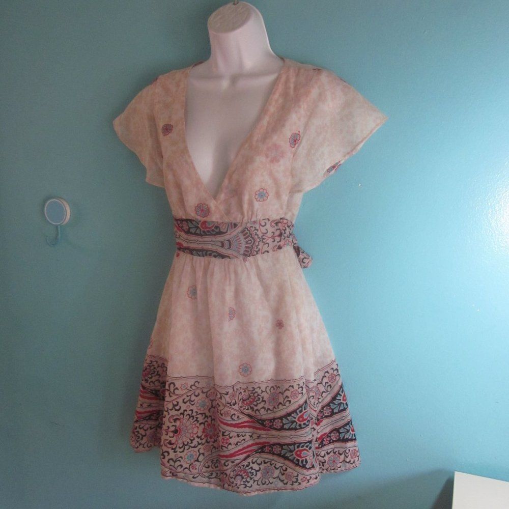 Patrizia Pepe Womens Lightweight Cotton Deep V-Neck Floral Mini Dress Sz 42 / 6